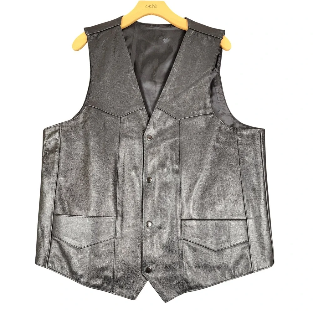 Mens Black Echtea Leder Vest Motorcycle Biker‎ Front Pockets Size 46